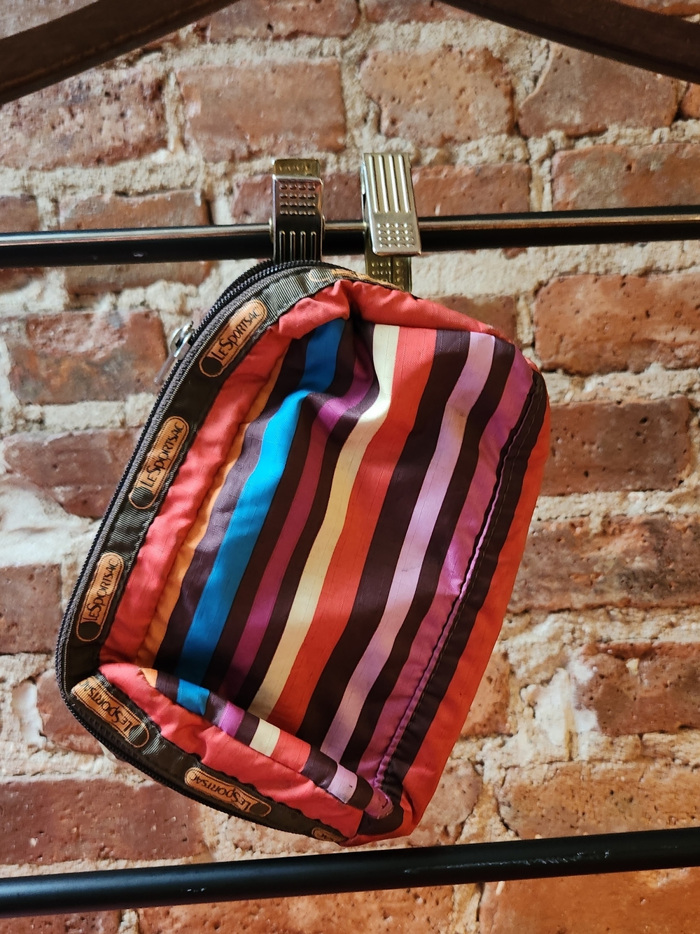 Lesportsac Striped Cosmetic Pouch in Pink, Red, Blue, Purple and Brown